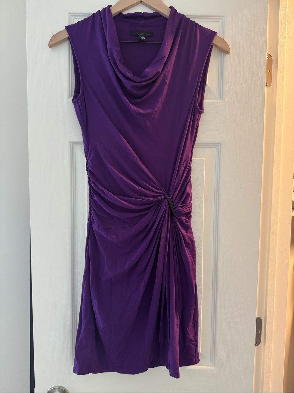 Kenneth Cole Purple Cowl Neck Side-Knot Draped Dress